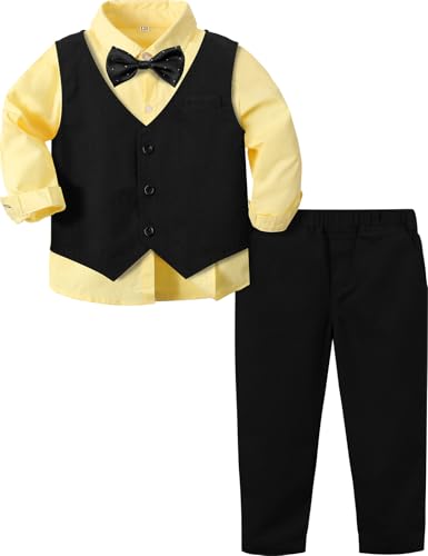 A&J DESIGN Toddler Suit for Boys Easter Halloween Gentleman Wedding Formal Outfit Dress Clothes Set Tuxedo Black Yellow 4-5T
