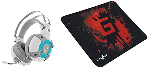 Image of Redgear Cosmo 7,1 USB Gaming Wired Over Ear Headphones with Mic with Virtual Surround Sound,50Mm Driver, RGB LEDs & Remote Control(White) & MP44 Control-Type Gaming Mousepad (Black and Red)