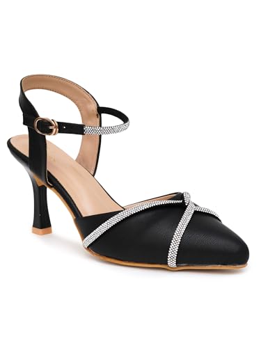 Image of Women's Elevate Heel Sandals Comfortable Cushioned Footbed Adjustable Anti-Slip Outsole Stylish & Elegant Design For Girls /Ladies Black