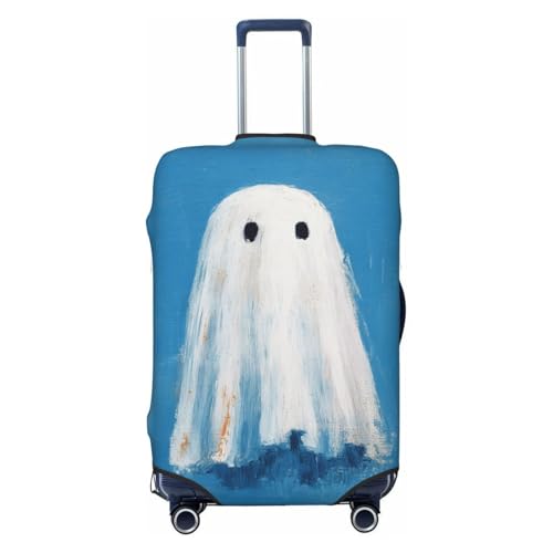 Cute Ghost On Blue Halloween Elastic Travel Luggage Covers Dustproof Scratch-Resistant Suitcase Protector Fit 22-24 Inch