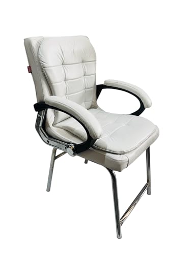 Image of GOYALSON Deluxe Cushioned Office Home Study Chair with Chrome Durable Frame and Cushioned seat Back (1, White, H Type Chrome Steel Frame)