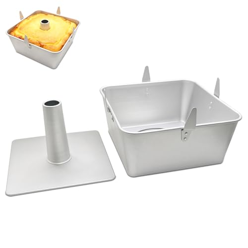 Amestar 9.7 Inch Square Cake Pan Non Stick Pound Cake Pan Hollow Bottom with Inverted Mold Buckle Square Mold for Pound and Sponge Cakes