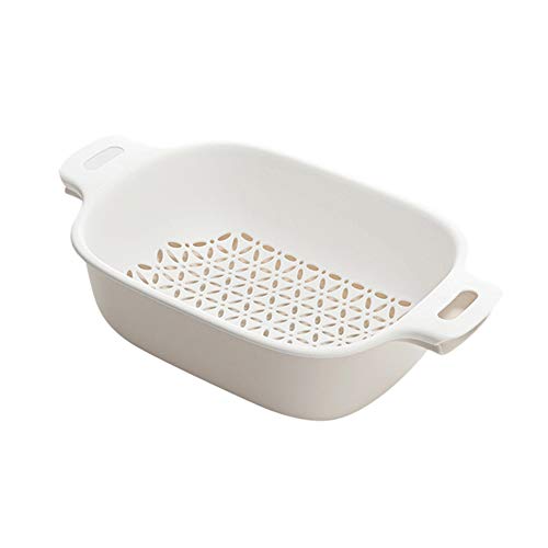 Household Kitchen Plastic Drain Basket Vegetable Fruit Storage Shelf Layer Strainer Beige - Detailed View