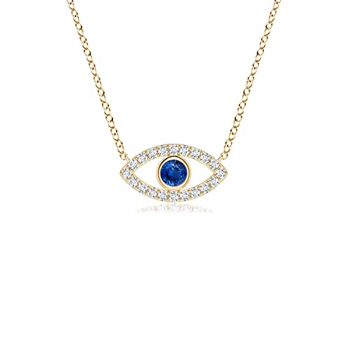 Angara Natural Blue Sapphire Pendant for Women | Blue Sapphire Evil Eye Pendant with Diamond Accents in 14K Solid Gold | September Birthday, Anniversary, Gemstone Jewellery Gift