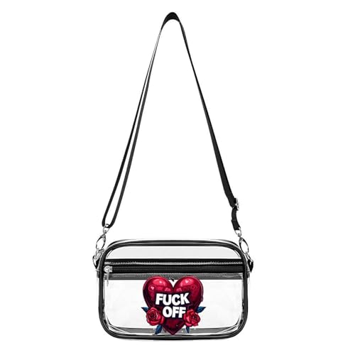Fuck Off Clear Bag PVC Clear Crossbody Purse Bag Transparent Shoulder Handbag with Adjustable Strap
