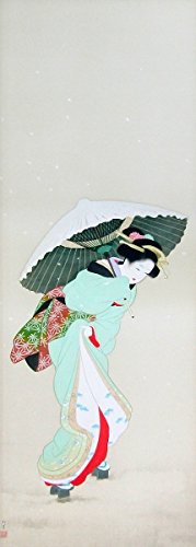 美品 掛け軸 上村松園筆「初雪」美人画 浮世絵 リトグラフ 縁起物 Amazon.co.jp: 上村松園『初雪』リトグラフ 人物画【版画 絵画