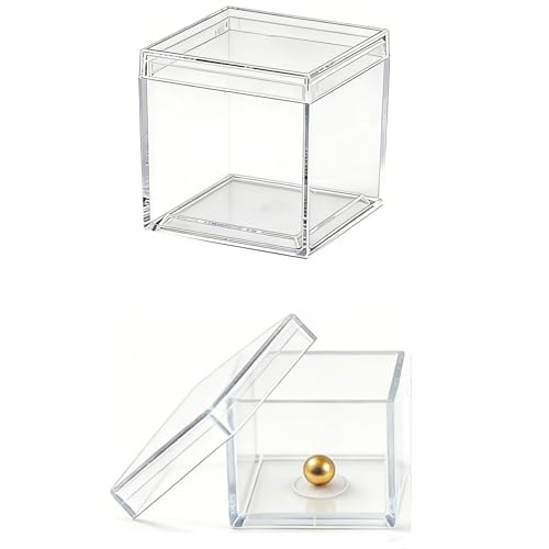 Small Acrylic Box with Lid 1.3 x 1.3 x 1.3 Inch, 2 Pack Classic Style