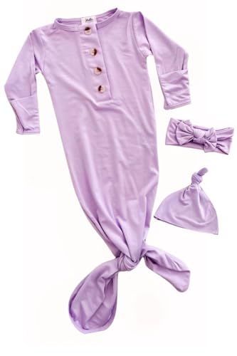 Image of Stroller Society Newborn Knotted Baby Gown and Hat Set for Baby Boy or Baby Girl