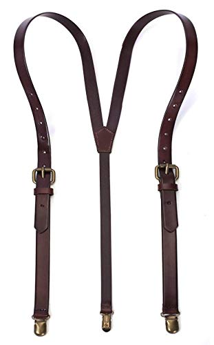 ROCKCOW Leather Suspenders for Men Y-Back Adjustable Suspenders Groomsmen Gift for Wedding