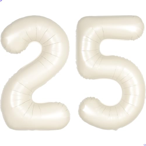 Cream White Number 25 52 Balloon for First Birthday Decorations,40 inch Huge Beige 52th 25th Birthday Balloons Foil 25 Balloon Birthday Party Decor, Anniversary, Party Favors, Supplies