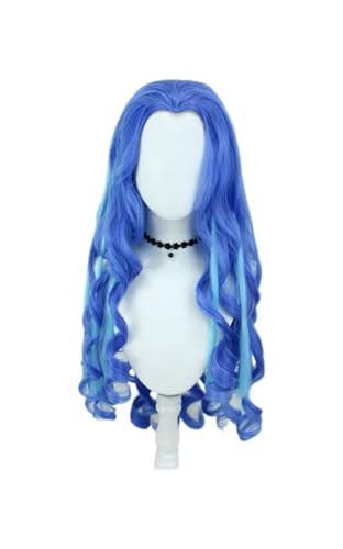 Perruque longue bouclée pour cosplay et soirées à thème cheveux ondulés bleu océan