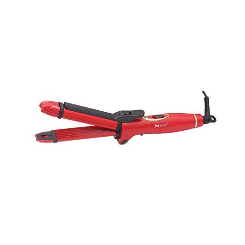 Travel holiday 3-in-1 Ceramic Hair Straightener Hot Brush & Curling Iron – with Ionic Technology & 360° Swivel Cord Red