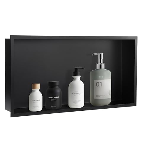 muschbath Matte Black Recessed Shower Niche (24” x 12“), No-Tile,