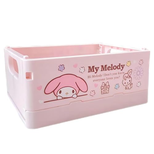 My Melody Cute Storage Box,Kawaii Mini Desk Organizer for Girls,Cute Foldable Baskets Desk Box,Office Desk Bathroom Vanity Room Decor,Gift for Girls Women Kid