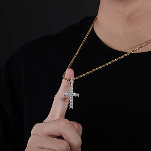 Topgrillz 18K Gold Plated Princess Simulated Diamond Cross Pendant Necklace For Men Women Stainlees Steel (Gold) #TOP4