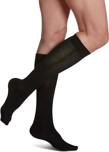 Image of SIGVARIS Women's SEA Island Cotton 151 Knee-High Compression Socks 15-20mmHg - Black - A (Small)