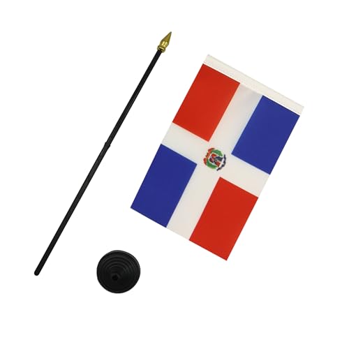 AZ FLAG - Tischflagge Dominikanische Republik - 15x10 cm Goldene Splitze - Dominikanische Tischfahne 10 x 15 Cm - Flaggen