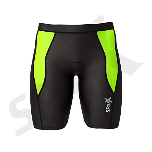 Sparx Men's Performance Tri Shorts Swim Bike Run Cycling Triathlon Shorts (Black/Neon Green, Large)