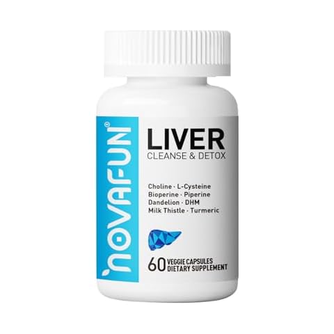 Novafun Liver Cleanse & Detox Capsules – Supplement with Milk Thistle, Dandelion, Turmeric, Choline, L-Cysteine, Bioperine, Dihydromyricetin – 60 Capsules Cover