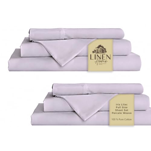 Image of Linen Home 2-Pack Full Sheet Set, 100% Cotton Percale Bedding, 8-Piece Value Bundle, Deep Pocket Cooling Bed Sheets for Hot Sleepers, Breathable & Crisp Hotel Quality, Long-Staple Cotton, Iris Lilac