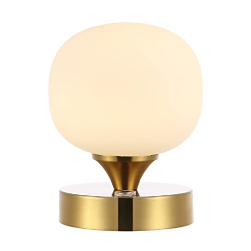 JONATHAN Y 6.13" Brass Gold/White Modern Cordless Rechargeable LED Table