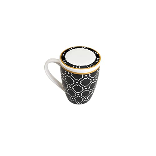 LYOR - Caneca de Porcelana Super White com Tampa e Filtro Alexandria Preto/Dourado 310ml