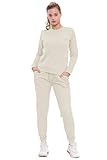 Bahob® Women’s Sportswear Set, Round Neck 2 Piece Women Track Suit Ladies Gym Wear Track Suit Stretch Leggings Yoga Workout Tracksuits Activewear Set XS to XL (Off White, Small)