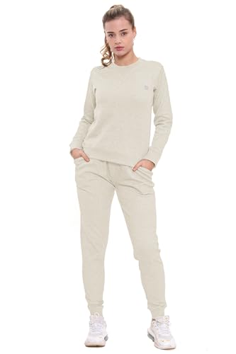 Bahob® Women’s Sportswear Set, Round Neck 2 Piece Women Track Suit Ladies Gym Wear Track Suit Stretch Leggings Yoga Workout Tracksuits Activewear Set XS to XL (Off White, XS)