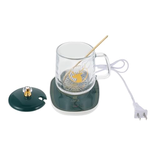 Ceramic Mug Warmer and Heating Coaster Set with Glass Mug in Dark Green, US Plug Ac110v, Electric Coffee and Tea Beverage Warmer for Home and Office Use