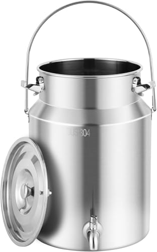 YUCHENGTECH 304 Acero Inoxidable La Leche Puede 10L Cubo De Transporte De Leche con Tapa Sellada y Grif Olla De Lechería Bote De Leche Jarra de Leche de Acero Inoxidable Cubo de Leche