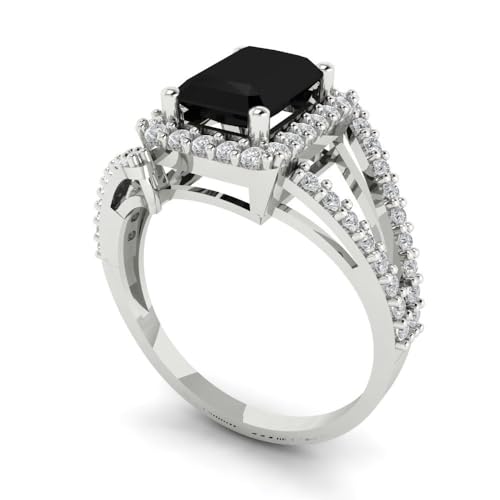 2.1 ct Emerald Cut Natural Onyx 14k White Gold Halo Solitaire with Accents Wedding Engagement Bridal Promise Ring2