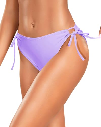 Image of Zmart String Tie Side Bikini Bottoms - Women Full Coverage Swimsuit Bottom Mid Rise Mid Waist Swim Bathing Suit Bottom
