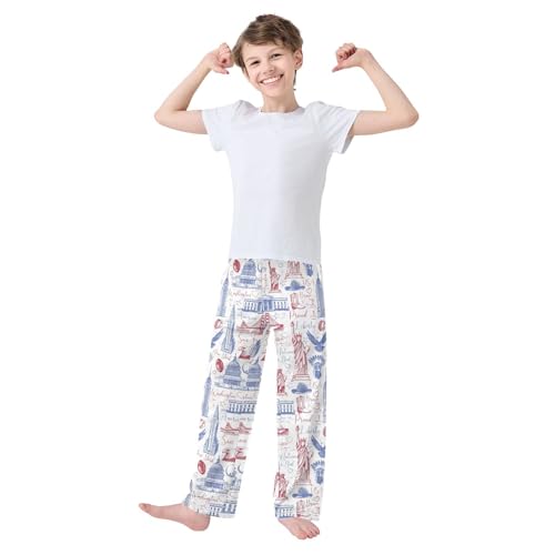 American Statue of Liberty Boys Long Pants Soft Trousers Elastic Waist Kids Lounge Bottoms with Pockets S-XL2