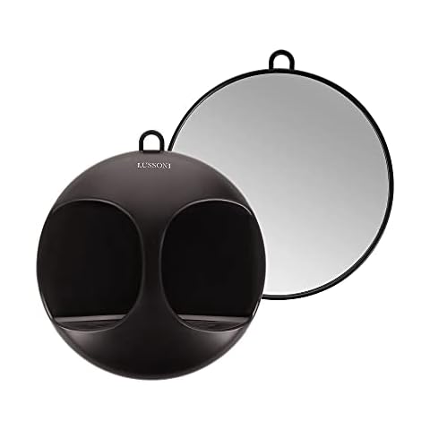 T4B LUSSONI Black wide, practical and professional hairdressing hand mirror 29 cm for salons, barbers, beauticians, for men and women Cover