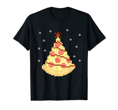 Pizza Albero di Natale 8 Bit Pixelated Maglietta