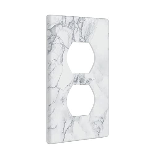 Marble Outlet Wall Plate Cover 1 Gang Decorative Single Duplex Receptacle Electrical Wallplate Bedroom Bathroom Decor Faceplate 4.5 X 2.76 In White And Grey #TOP2