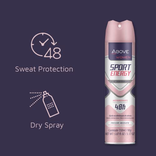 ABOVE Sport Energy 48H Antiperspirant Deodorant Dry Spray for Womens -Blocks Sweat, Odor Protection,No Stain & Quick-Drying -Instant Freshness -Floral Fruit Scent Deodorant Spray For Women- 5.07 fl oz
