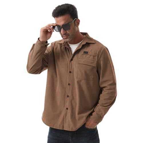 Sumolux Mens Corduroy Button Down Shirts Shacket Casual Long Sleeve Jacket Lightweight Work Shirts with Flap Pockets3