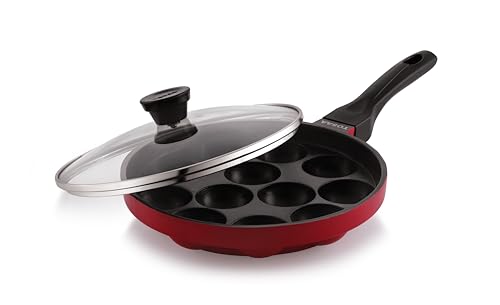 Image of Tosaa Non-Stick 12 Cavity Appam Patra Pan with Glass Lid | Appam patra with Long Handle | Appam Maker | Appam pan | Appe Stand | 20cm