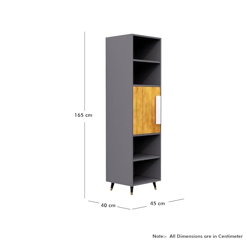 Image of Bniture Bookshelf for Home | Engineered Wood Book Shelf with 1 Door & 4 Shelf | Open Book Shelf Stand for Library | Multipurpose Display Organizer for Living Room & Study | Slate Grey & Giant Wood