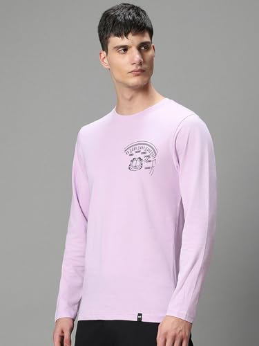 Image of Bewakoof Official Garfield Merchandise Men's Graphic Print Regular Fit Full Sleeve Round Neck Cotton Jersey T-Shirt