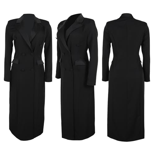LKOUS Long Blazers Dresses for Women Long Sleeve Lapel Pockets Elegant Trench Coats Dress Fall Winter Business Outfits4