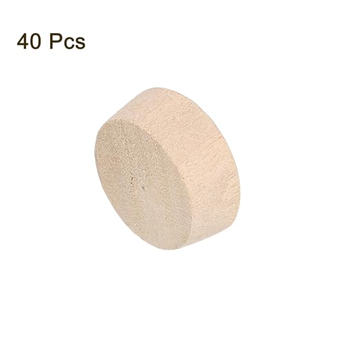 Image of uxcell 40Pcs Wood Button Plugs, 18.5mm /0.73 inch Flat Head Hardwood Screw Hole Plug Wooden Caps Buttons Wood Plug for Furniture Woodworking Craft Decor (20mm x 18.5mm)