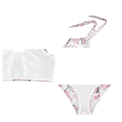 Wusikd Pink Butterflies Girls Swimsuits Two Piece Flowers Swimwear Bikini Set for for Girls Size 3T4