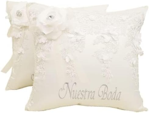Miniatura 2 de Juego de 2 almohadas de rodilla de color marfil almohadas bordadas de Nuestra Boda almohadas de rodillas de satén y encaje marfilplata 2 unidades