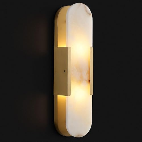 Image of 19.7 inch Natural Alabaster Wall Sconce Modern Brass Bedroom Bedside Marble Wall Lamp for Bathroom Indoor 7W LED Mirror Wall Light Vanity Light Fixtures Perfect for Hallway Living Room 3000K