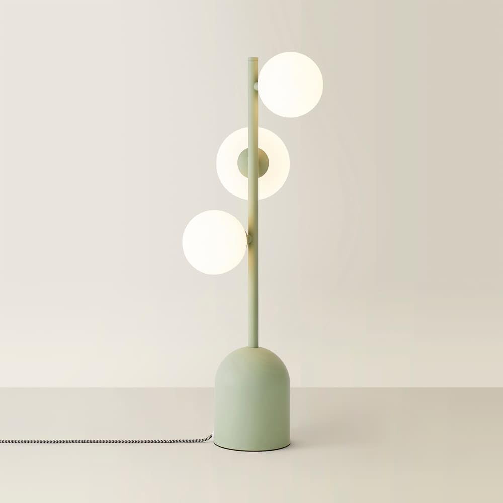 Valuelights Sage Green | 3 Way Bedside Table Lamp With Glass Globe Lampshade | Home Décor, Bedside & Desk Lamp | Includes Bulb