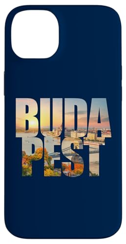 Budapest Text with Hungary Danube River & Parliament Graphic スマホケース iPhone 14 Plus 用