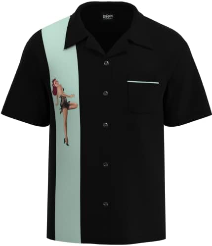 BeRetro Pinup Girl Men's Bowling Lounge Retro Shirt Mint Pinup Girl