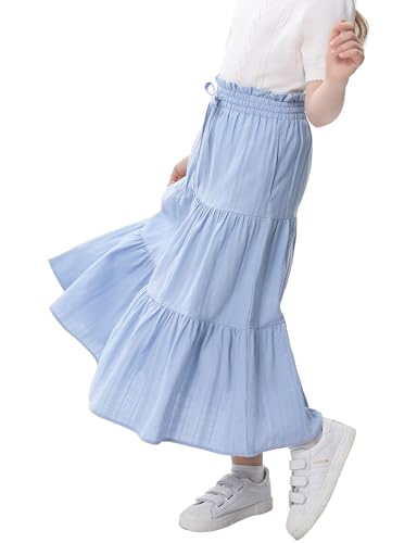 Image of Maxi Skorts Skirt for Girls Button Front High Waisted Long Skirt with Belt Ruffled Skirts with Pocket 3-12Years